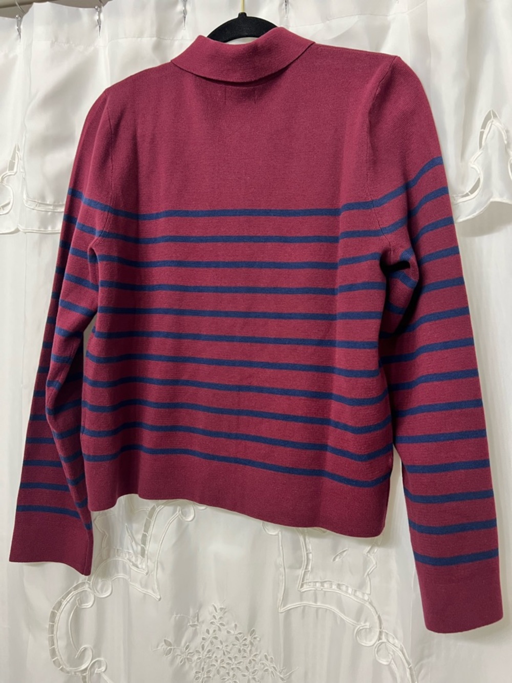 J.Crew Striped Cotton Sweater Cardigan Red Blue Collared Button Front Medium NWT - Picture 11 of 13